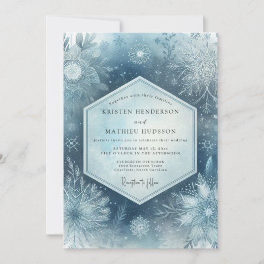 Invitation Slate Blue Frosty Woodland Wedding (Devant)
