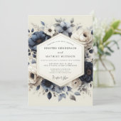 Invitation Slate Blue Heirloom Flora Wedding (Debout devant)