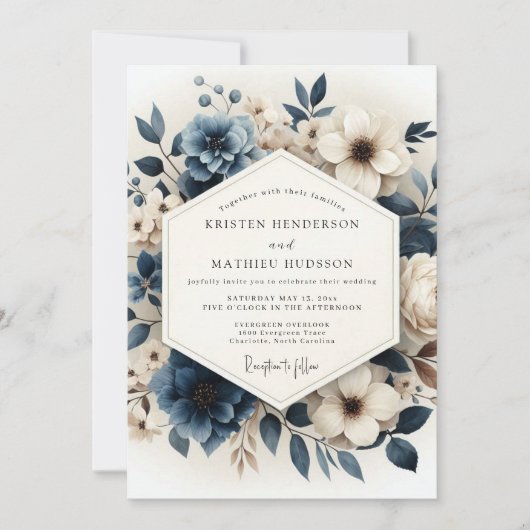 Invitation Slate Blue Luminous Anemone Wedding (Devant)