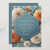 Invitation Slate Blue Marigold Bloom Wedding (Devant / Derrière)
