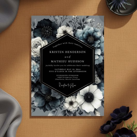 Invitation Slate Blue Midnight Bloom Wedding