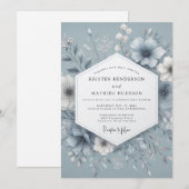 Invitation Slate Blue Misty Bloom Wedding (Devant / Derrière)