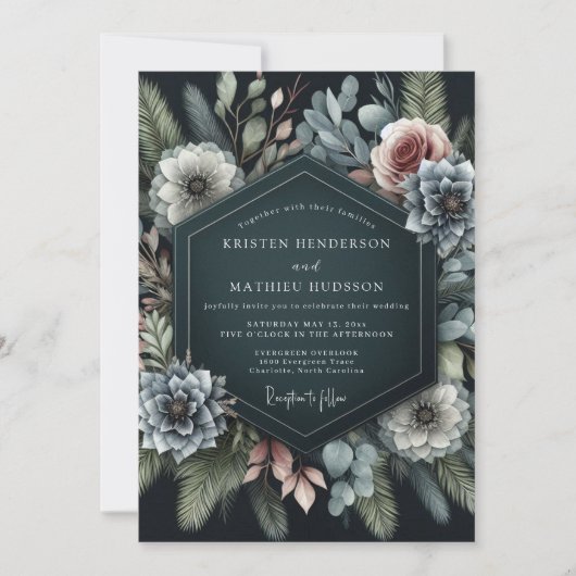 Invitation Slate Blue Moody Flora Wedding (Devant)