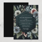 Invitation Slate Blue Moody Flora Wedding (Devant / Derrière)