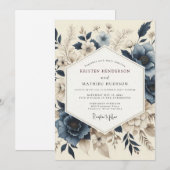 Invitation Slate Blue Muted Bloom Wedding (Devant / Derrière)