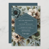 Invitation Slate Blue Muted Floral Wedding (Devant / Derrière)