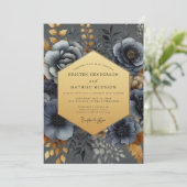 Invitation Slate Blue Nocturne Bloom Wedding (Debout devant)