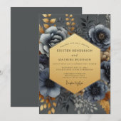Invitation Slate Blue Nocturne Bloom Wedding (Devant / Derrière)
