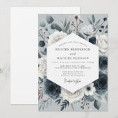 Invitation Slate Blue Nocturne Bloom Wedding (Devant / Derrière)