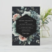 Invitation Slate Blue Noir Bloom Wedding (Debout devant)