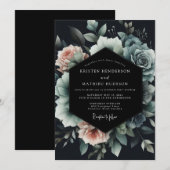 Invitation Slate Blue Noir Bloom Wedding (Devant / Derrière)
