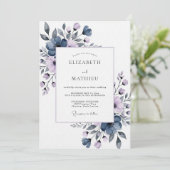 Invitation Slate Blue Painterly Flora Wedding (Debout devant)
