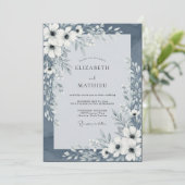 Invitation Slate Blue Painterly Floral Wedding (Debout devant)