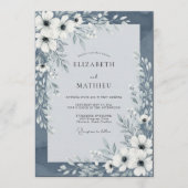 Invitation Slate Blue Painterly Floral Wedding (Devant)