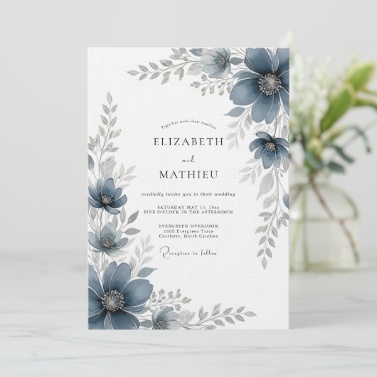 Invitation Slate Blue Painterly Romance Wedding (Debout devant)
