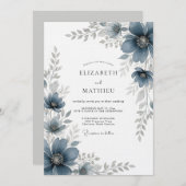 Invitation Slate Blue Painterly Romance Wedding (Devant / Derrière)