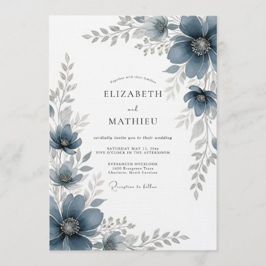 Invitation Slate Blue Painterly Romance Wedding (Devant)