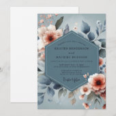 Invitation Slate Blue Peach Dreamy Wedding (Devant / Derrière)