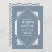 Invitation Slate Blue & Pearl White Art Deco Wedding Photo (Devant / Derrière)