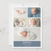 Invitation Slate Blue Photo Collage Baby Announcement Card (Devant)