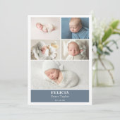 Invitation Slate Blue Photo Collage Baby Announcement Card (Debout devant)