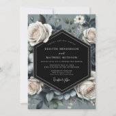 Invitation Slate Blue Rose Opulence Wedding (Devant)