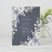 Invitation Slate Blue Rose Romance Wedding (Debout devant)