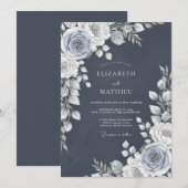 Invitation Slate Blue Rose Romance Wedding (Devant / Derrière)