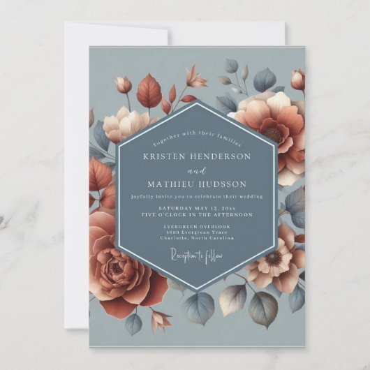 Invitation Slate Blue Rust Painterly Wedding (Devant)