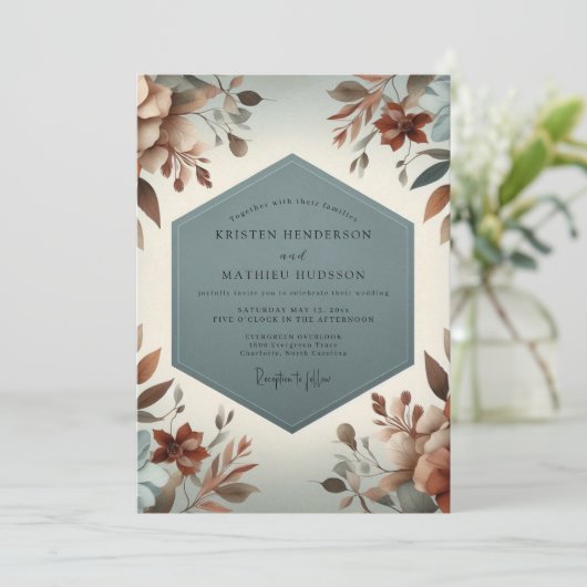 Invitation Slate Blue Rustic Bloom Wedding (Debout devant)