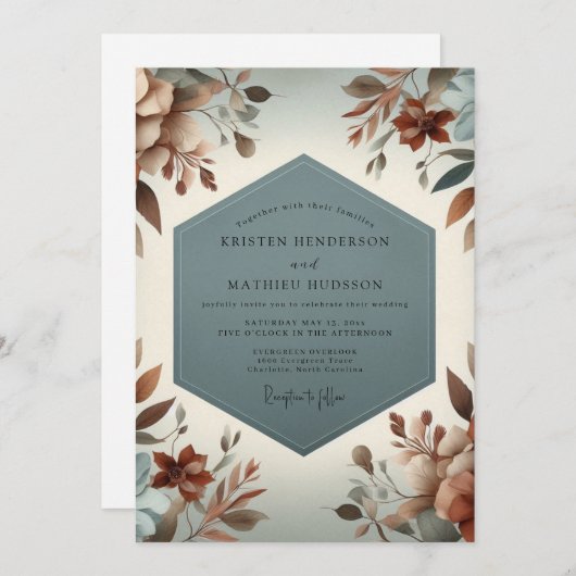 Invitation Slate Blue Rustic Bloom Wedding (Devant / Derrière)
