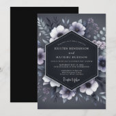 Invitation Slate Blue Shadowy Flora Wedding (Devant / Derrière)