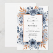Invitation Slate Blue Sophisticated Botanical Wedding (Devant / Derrière)
