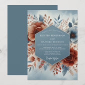 Invitation Slate Blue Terracotta Bloom Wedding (Devant / Derrière)