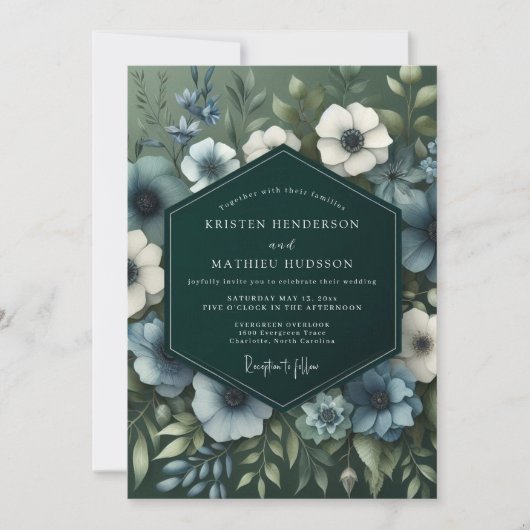 Invitation Slate Blue Verdant Bloom Wedding (Devant)