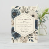Invitation Slate Blue Vintage Flora Wedding (Debout devant)