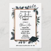 Invitation Slate Blue Watercolor Leaves Geometric Graduation (Devant)