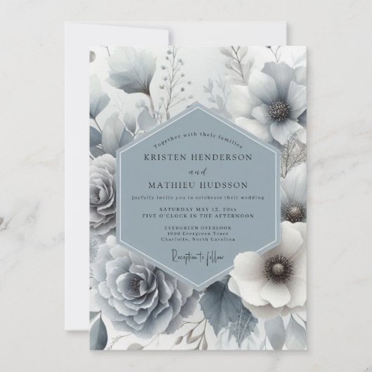 Invitation Slate Blue Whisper Bloom Wedding (Devant)