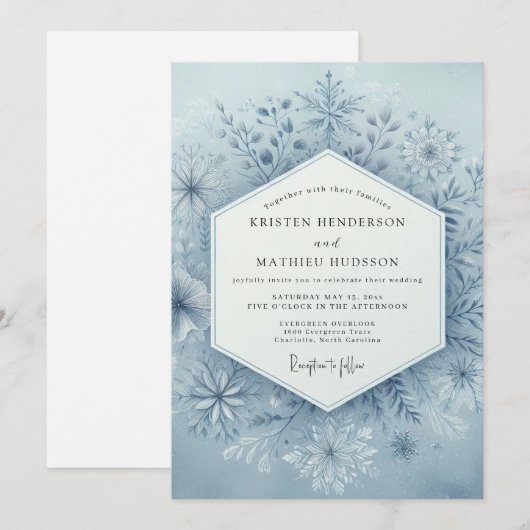 Invitation Slate Blue Winter Bloom Wedding (Devant / Derrière)