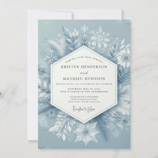 Invitation Slate Blue Winter Bloom Wedding (Devant)