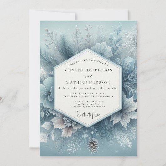 Invitation Slate Blue Winter Bloom Wedding (Devant)