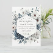 Invitation Slate Blue Wintry Anemone Wedding (Debout devant)