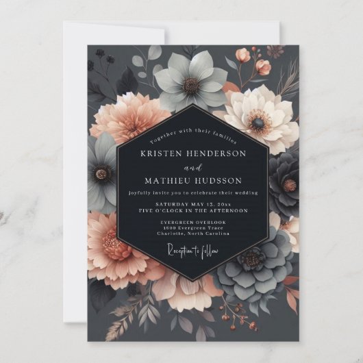 Invitation Slate Blush Moody Bloom Wedding (Devant)