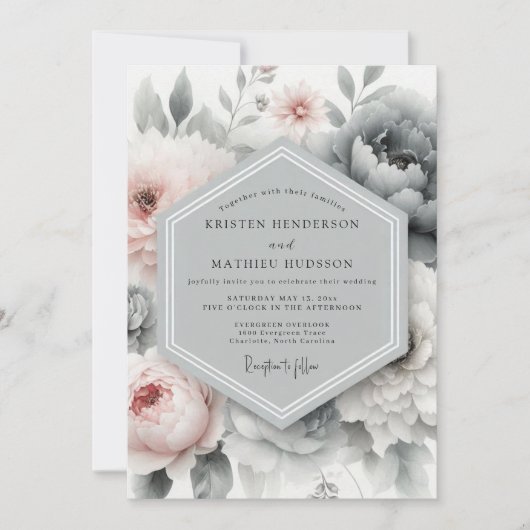 Invitation Slate Blush Painterly Peony Wedding (Devant)