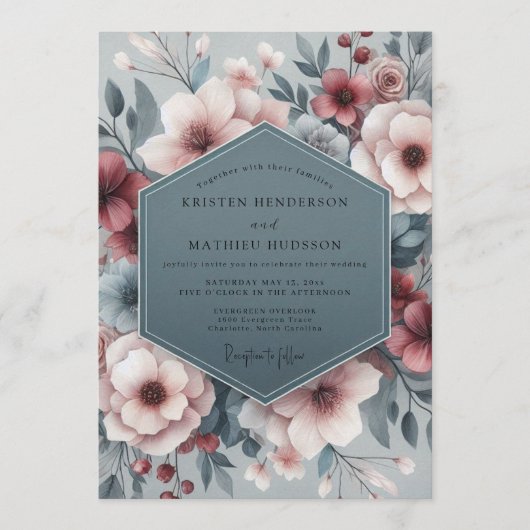 Invitation Slate Blush Pastoral Bloom Wedding (Devant)