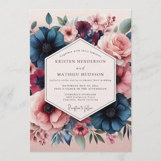 Invitation Slate Blush Romantic Bloom Wedding (Devant)