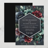 Invitation Slate Burgundy Baroque Bloom Wedding (Devant / Derrière)