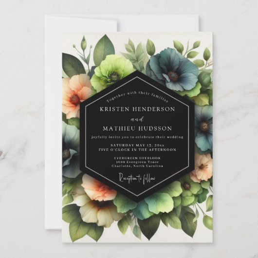 Invitation Slate Coral Artistic Bloom Wedding (Devant)