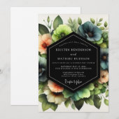 Invitation Slate Coral Artistic Bloom Wedding (Devant / Derrière)