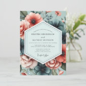 Invitation Slate Coral Artistic Flora Wedding (Debout devant)